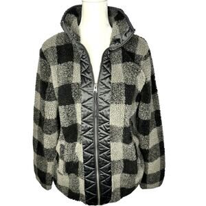Abercrombie & Fitch Shacket Gray Black Sherpa Zip Up Sweater Jacket Small
